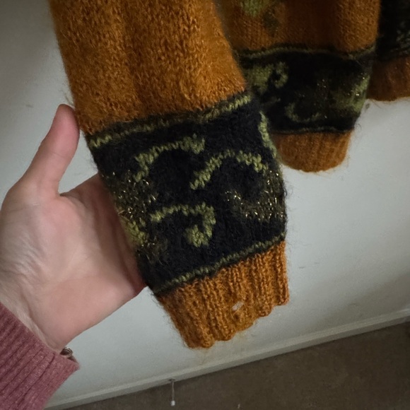 Vintage 90s mohair fuzzy metallic floral colorful oversized long sleeve cardigan - Picture 3 of 6